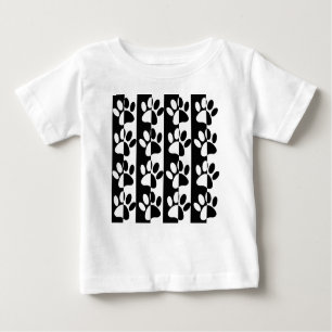 Black And White Dog Paws And Stripes Baby T-Shirt