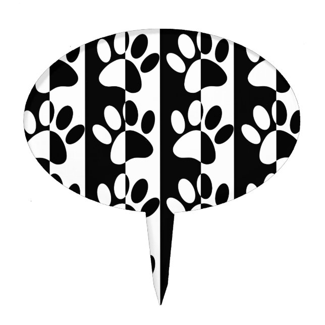 Black And White Dog Paws And Stripes Cake Topper (Front)