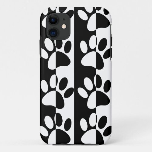 Black And White Dog Paws And Stripes iPhone 11 Case