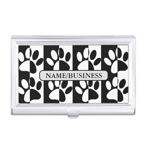 Black And White Dog Paws And Stripes Custom Business Card Case