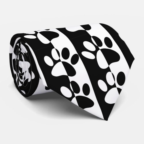 Black And White Dog Paws And Stripes Custom Neck Tie
