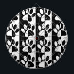 Black And White Dog Paws And Stripes Dartboard<br><div class="desc">A black and white pattern with dog paws and stripes.
Decorative image for homes, offices and dog related businesses.</div>