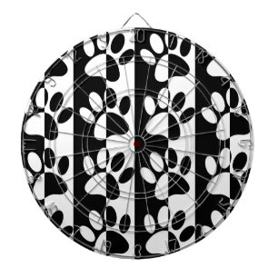 Black And White Dog Paws And Stripes Dartboard