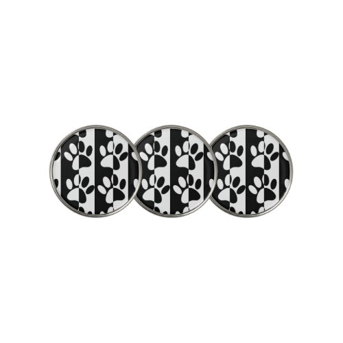 Black And White Dog Paws And Stripes Golf Ball Marker