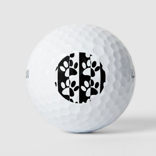 Black And White Dog Paws And Stripes Golf Balls