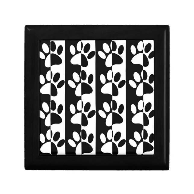 Black And White Dog Paws And Stripes Keepsake Box (Front)