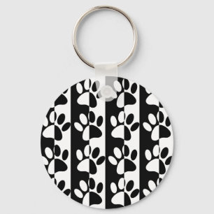 Black And White Dog Paws And Stripes Keychain