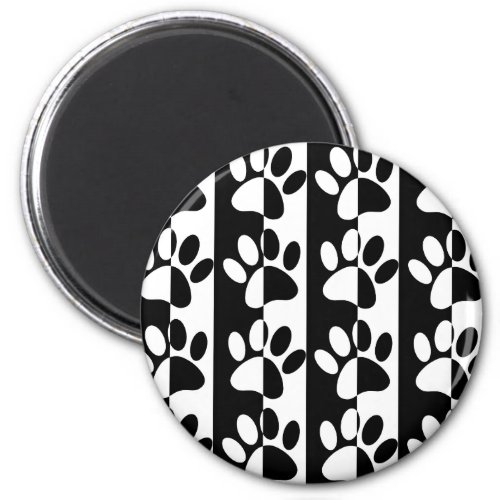 Black And White Dog Paws And Stripes Magnet