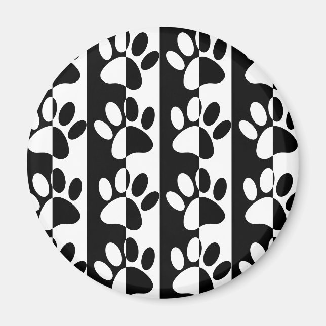 Black And White Dog Paws And Stripes Magnet (Front)