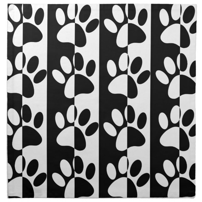 Black And White Dog Paws And Stripes Napkin (Front)