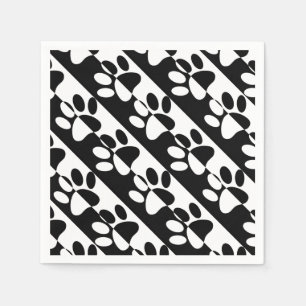 Black And White Dog Paws And Stripes Napkins