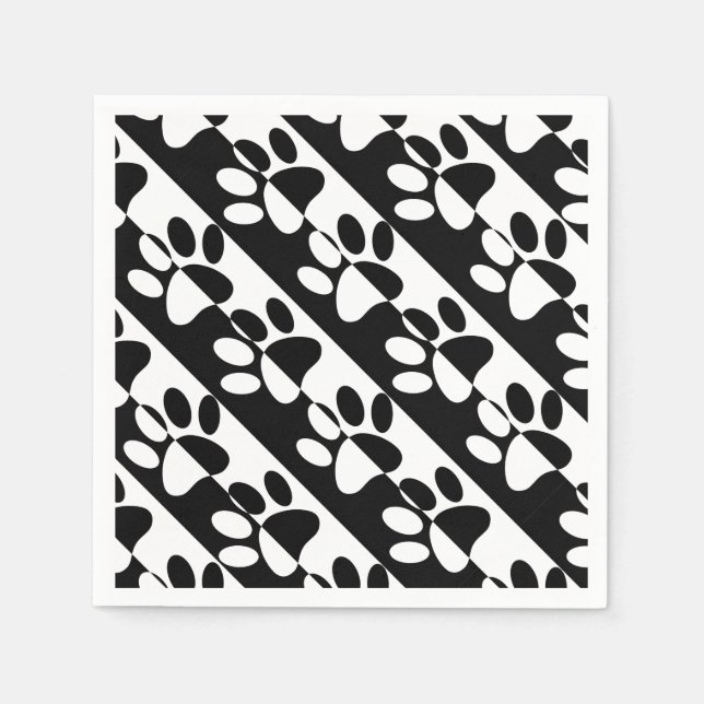 Black And White Dog Paws And Stripes Napkins (Front)