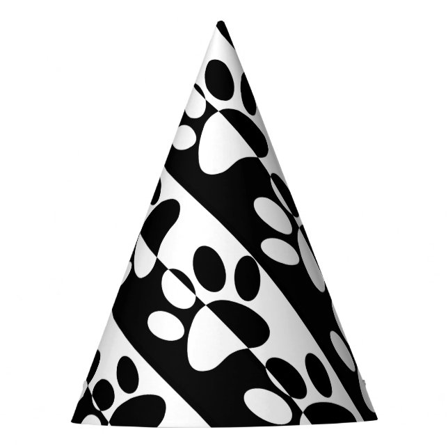 Black And White Dog Paws And Stripes Party Hat (Front)