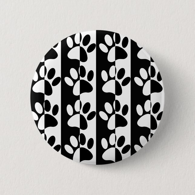 Black And White Dog Paws And Stripes Pinback Button (Front)