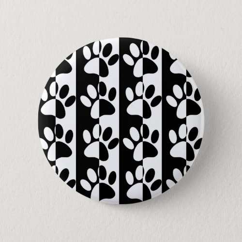 Black And White Dog Paws And Stripes Pinback Button