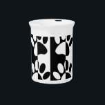 Black And White Dog Paws And Stripes Pitcher<br><div class="desc">A black and white pattern with dog paws and stripes. 
Decorative image for homes,  offices and dog related businesses.</div>