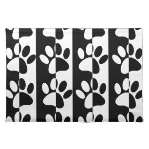 Black And White Dog Paws And Stripes Placemat
