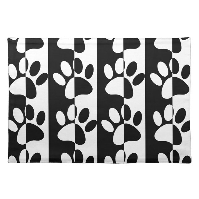 Black And White Dog Paws And Stripes Placemat (Front)