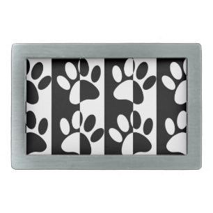 Black And White Dog Paws And Stripes Rectangular Belt Buckle