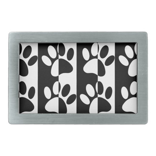 Black And White Dog Paws And Stripes Rectangular Belt Buckle (Front)