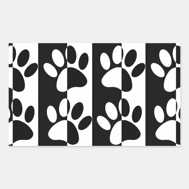 Black And White Dog Paws And Stripes Rectangular Sticker (Front)