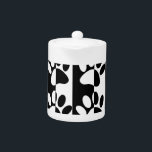 Black And White Dog Paws And Stripes Teapot<br><div class="desc">A black and white pattern with dog paws and stripes. 
Decorative image for homes,  offices and dog related businesses.</div>