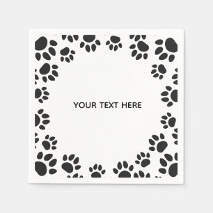 Black and White Dog Paws Custom Napkins