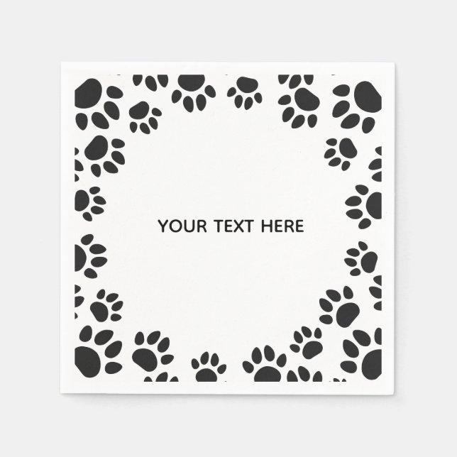 Black and White Dog Paws Custom Napkins (Front)