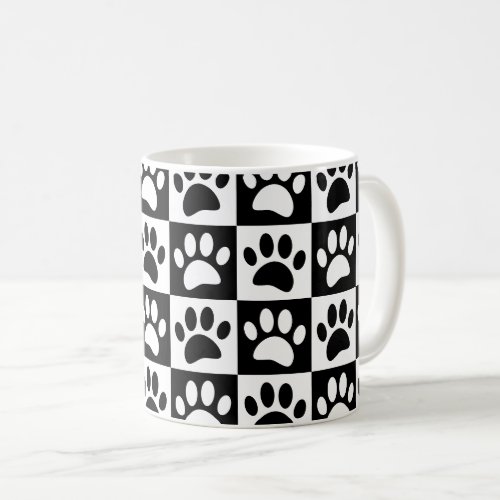 Black And White Dog Paws In Squares Custom Coffee Mug