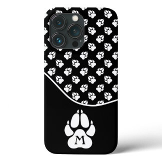 Black And White Dog Paws With Custom Monogram iPhone 13 Pro Case