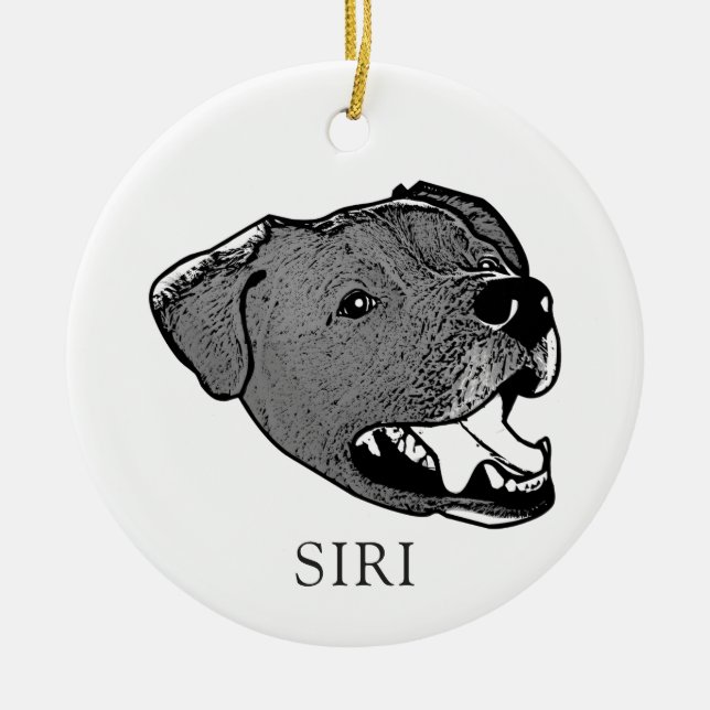 Black And White Dog Personalized Ceramic Ornament (Front)