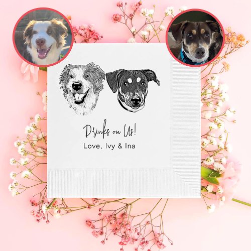 Black And White Dog Personalized Drink On Us Napkins
