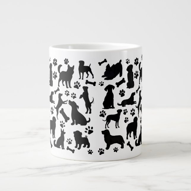 Black and White Dog Silhouette Giant Coffee Mug (Front)