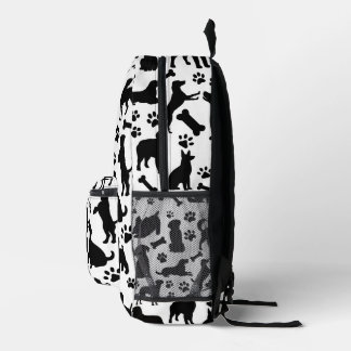 Black and White Dog Silhouette Printed Backpack