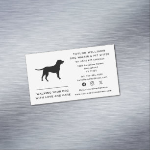 Black And White Dog Walker Pet Sitter Social Media Business Card Magnet