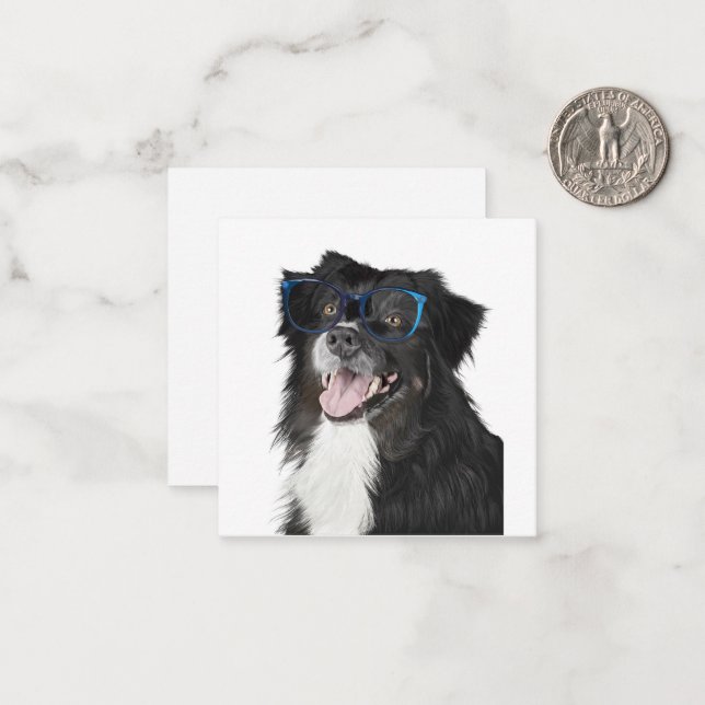 Black and White Dog with Glasses Blank Inside Note Card (Front/Back In Situ)
