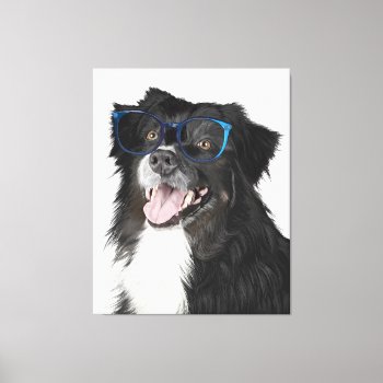 Black And White Dog With Glasses  Canvas Print by Eclectic_Ramblings at Zazzle