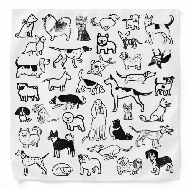 Black and White Dogs Pattern | Cool Canine Lover's Bandana (Front)