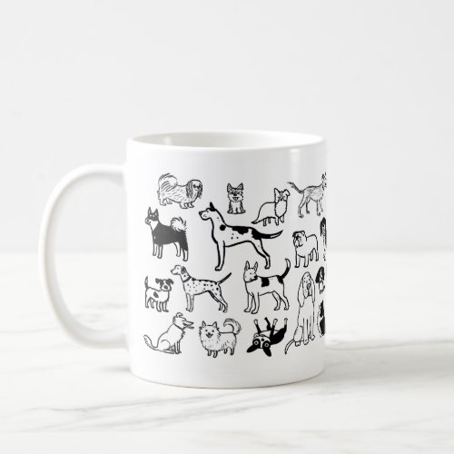 Black and White Dogs Pattern  Cool Canine Lovers Coffee Mug