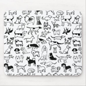 Black and White Dogs Pattern | Cool Canine Lover's Mouse Pad