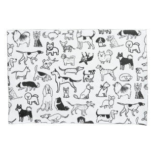 Black and White Dogs Pattern   Cool Canine Lover's Pillow Case
