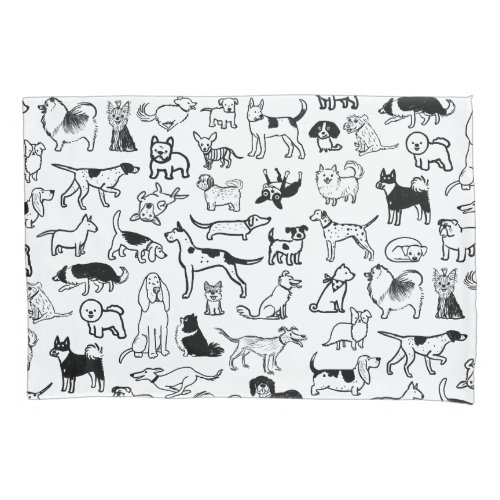 Black and White Dogs Pattern  Cool Canine Lovers Pillow Case