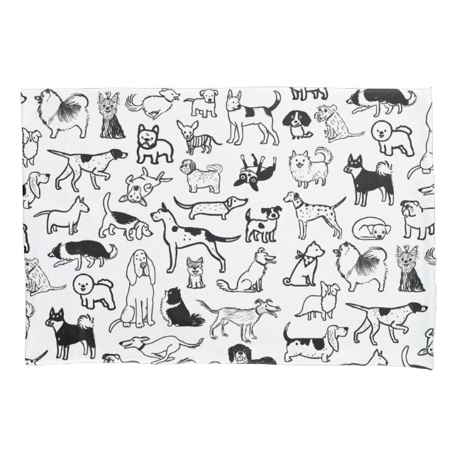 Black and White Dogs Pattern | Cool Canine Lover's Pillow Case (Front)