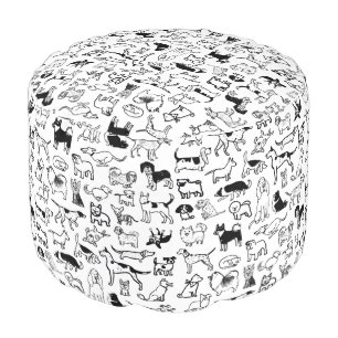 Black and White Dogs Pattern Cool Canine Lover's Pouf