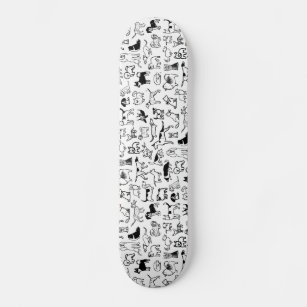 Black and White Dogs Pattern   Cool Canine Lover's Skateboard