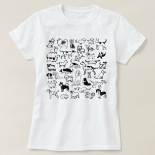 Black and White Dogs Pattern   Cool Canine Lover's T-Shirt