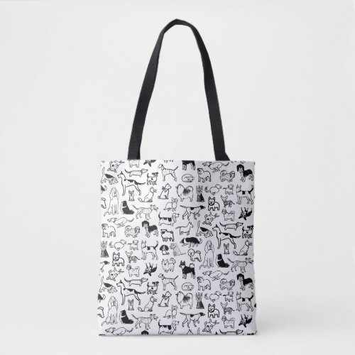 Black and White Dogs Pattern  Cool Canine Lovers Tote Bag