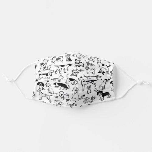 Black and White Dogs Pattern  Cute Canine Lovers Adult Cloth Face Mask