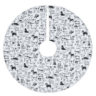 Black and White Dogs Pattern   Cute Canine Lover's Brushed Polyester Tree Skirt