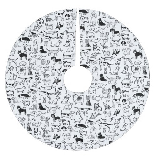 Black and White Dogs Pattern  Cute Canine Lovers Brushed Polyester Tree Skirt